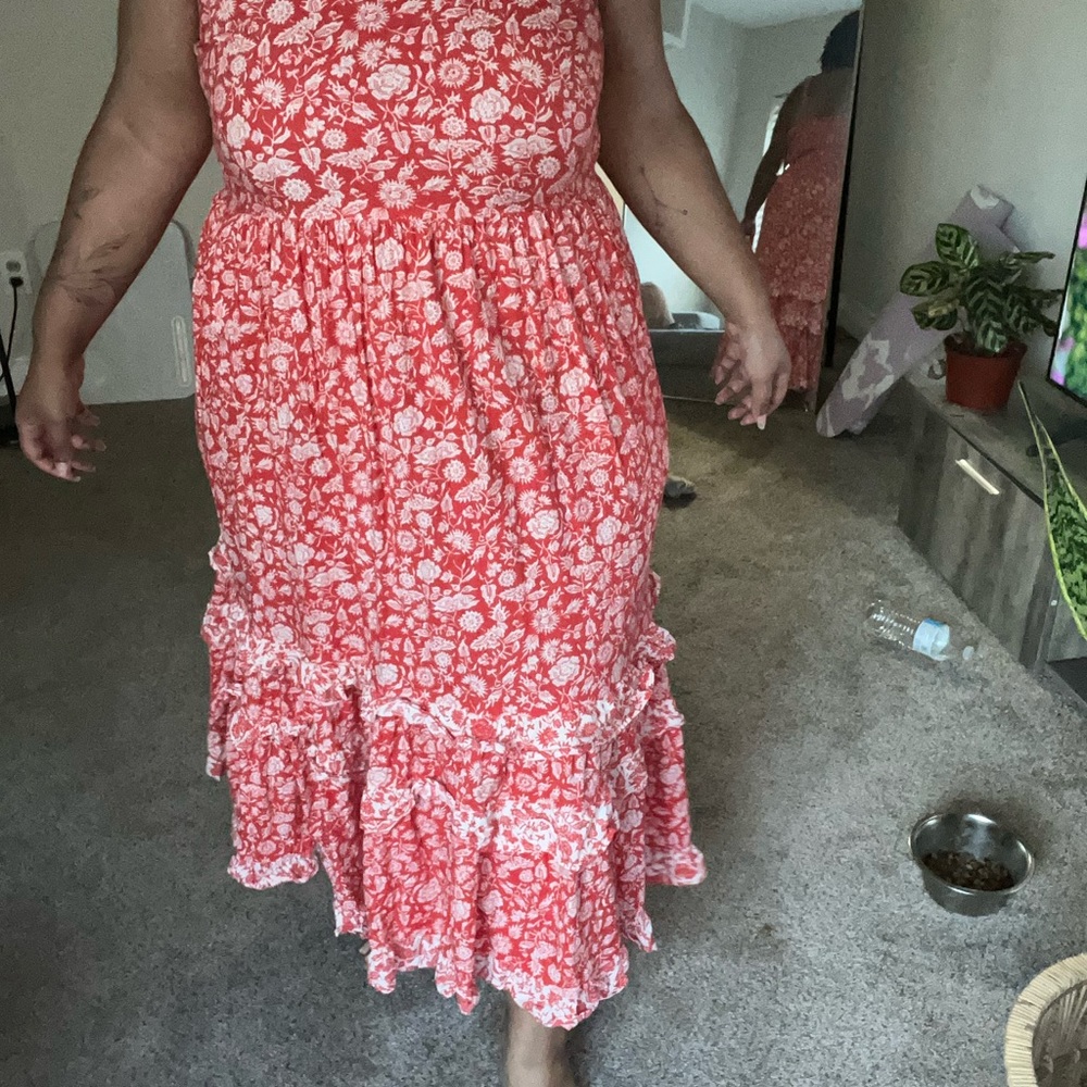Red and White long floral maxi dress